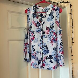 Elle Floral Button-Up Blouse - White and Blue